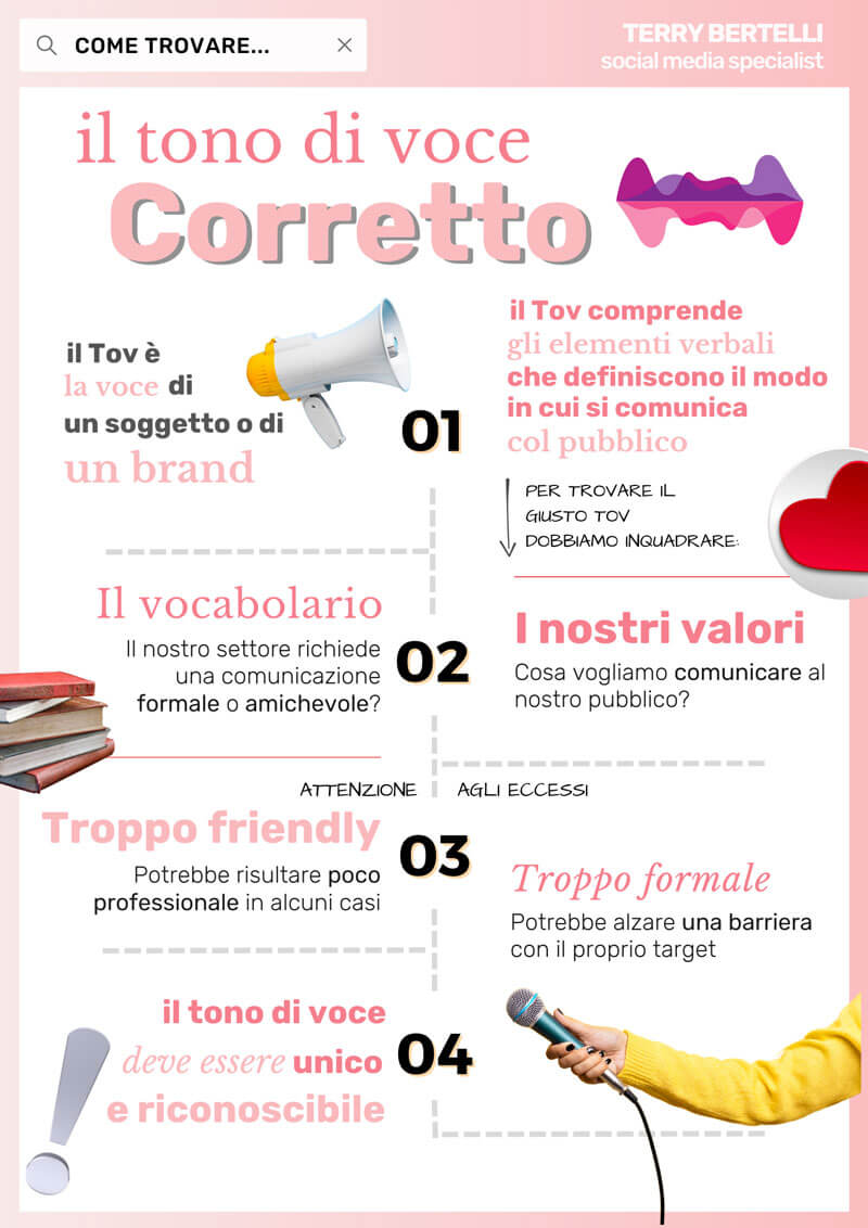 Il Tov è la voce di un soggetto o di un brand. Comprende gli elementi verbali che definiscono il modo in cui si comunica col pubblico.