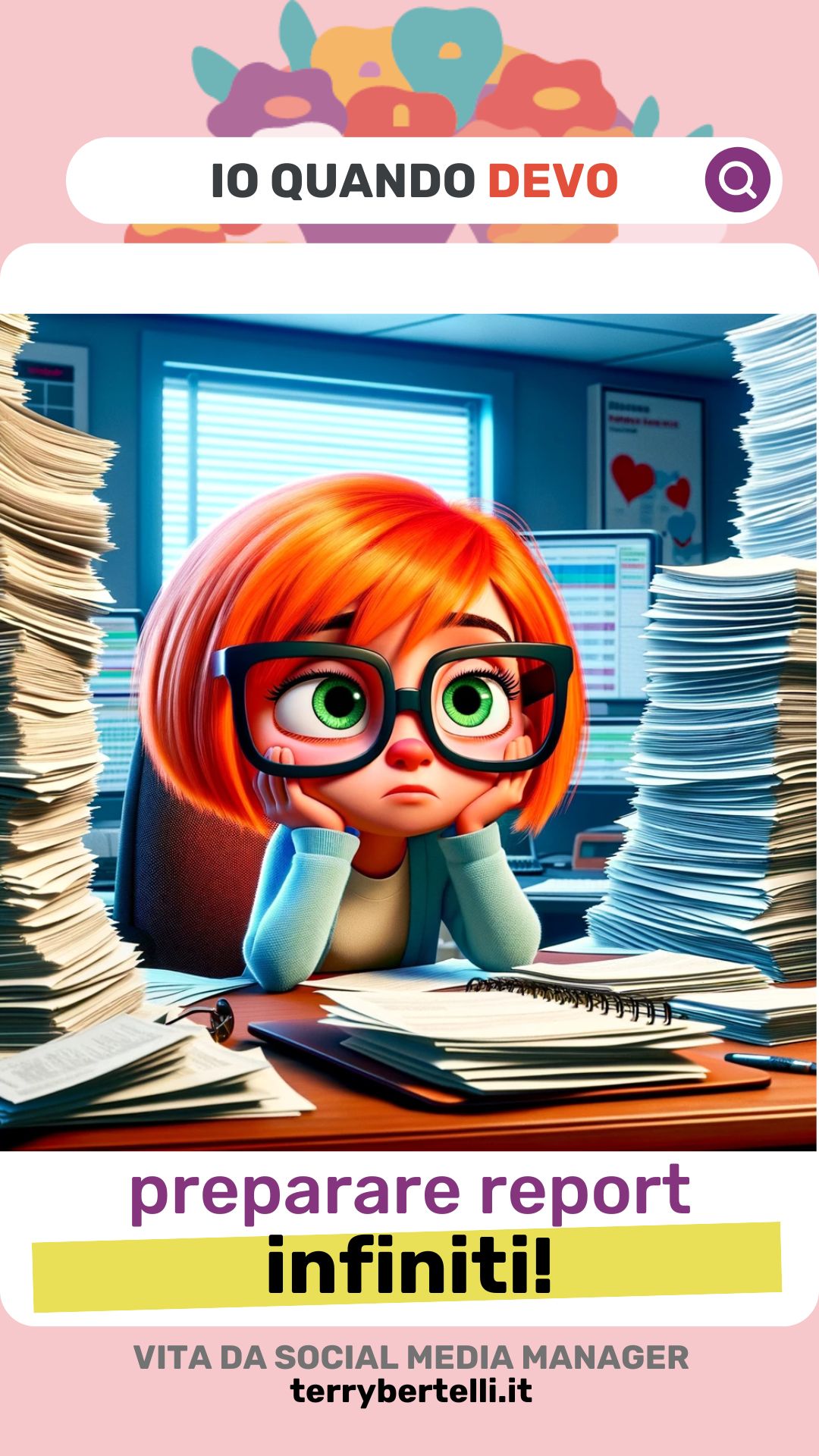 -terry-bertelli-vita-da-social-media-manager-meme-report-interminabili Essere un social media manager è come vivere tra montagne di rapporti d'analisi.  È una battaglia quotidiana contro il tempo e i dati. Dobbiamo districarci tra grafici, statistiche e dati demografici come veri esploratori digitali. Ogni rapporto è un nuov